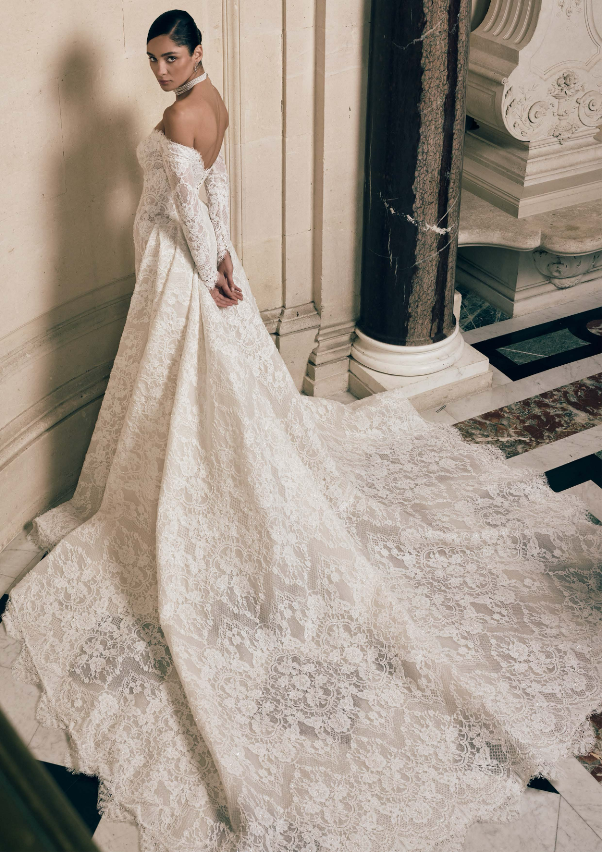 Detailed bridal gown with elegant fabric